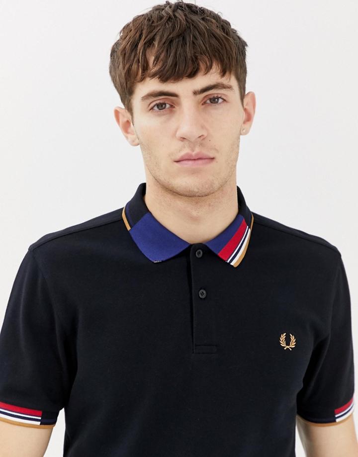 Fred Perry Abstract Collar Pique Polo In Black - Black