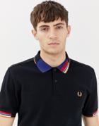 Fred Perry Abstract Collar Pique Polo In Black - Black