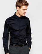 Selected Homme Shirt With Concealed Button Down Collar In Slim Fit - Black