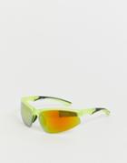 Asos Design Visor Sunglasses In Neon Yellow Plastic Frame With Mirror Yellow Lenses - Yellow