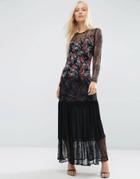 Asos Premium Lace Insert Pleated Maxi Dress In Ditsy Print - Multi