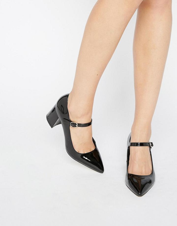 Office Mandy Mary Jane Point Mid Heeled Shoes - Black