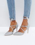 New Look Cross Front Glitter Heeled Shoe - Silver