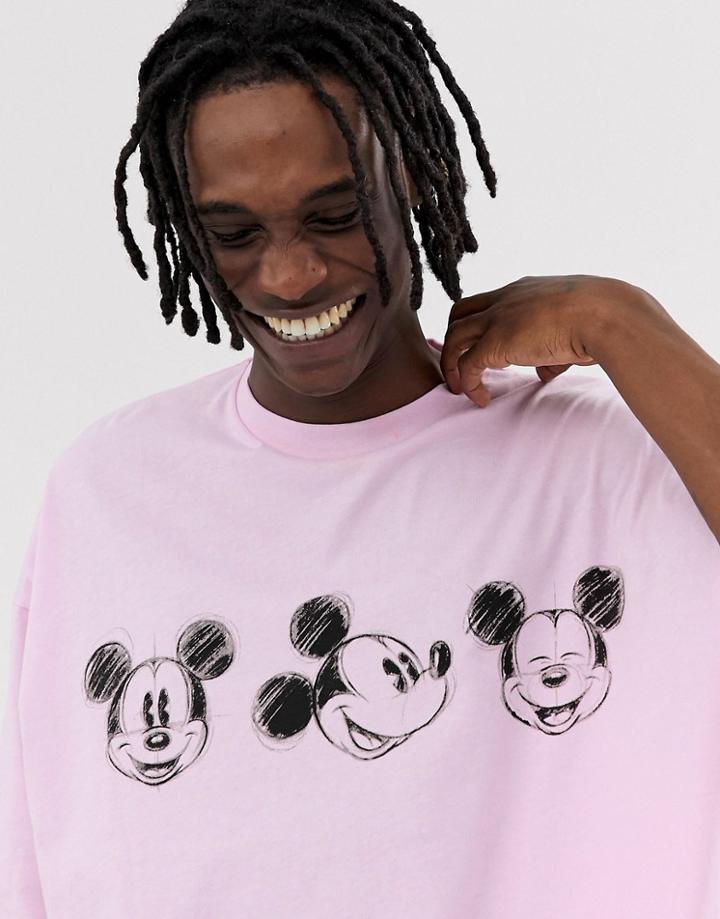 Asos Design Mickey Oversized T-shirt With Handrawn Print In Lilac - Purple