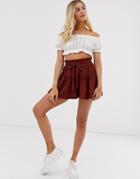 Asos Design Broderie Flippy Skort-brown