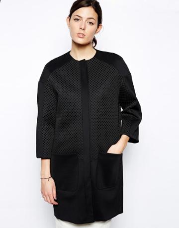 Asos Cocoon Coat With All Over Punch Mesh