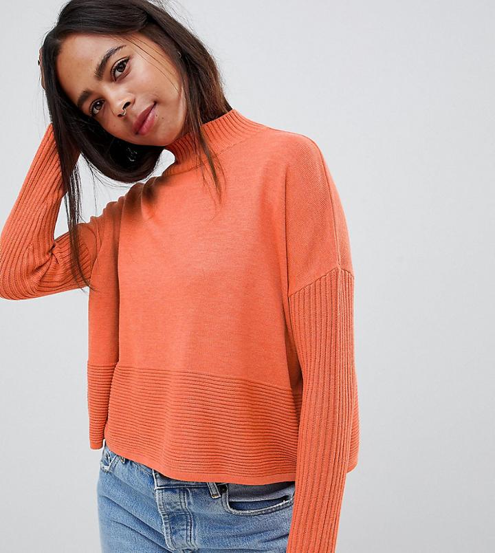 Asos Design Petite Eco Boxy Sweater With Ripple Hem - Orange