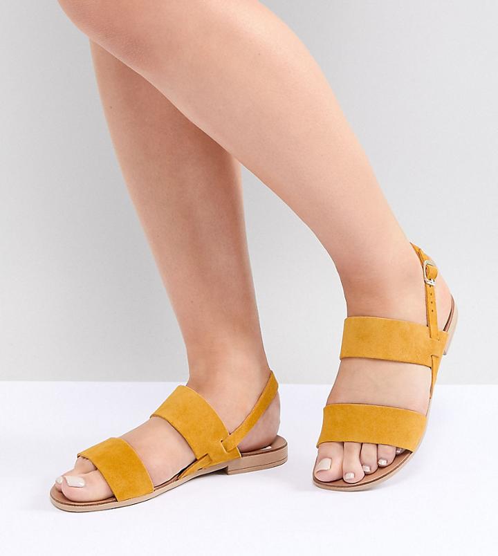 New Look Wide Fit Suede Double Strap Flat Sandals - Yellow