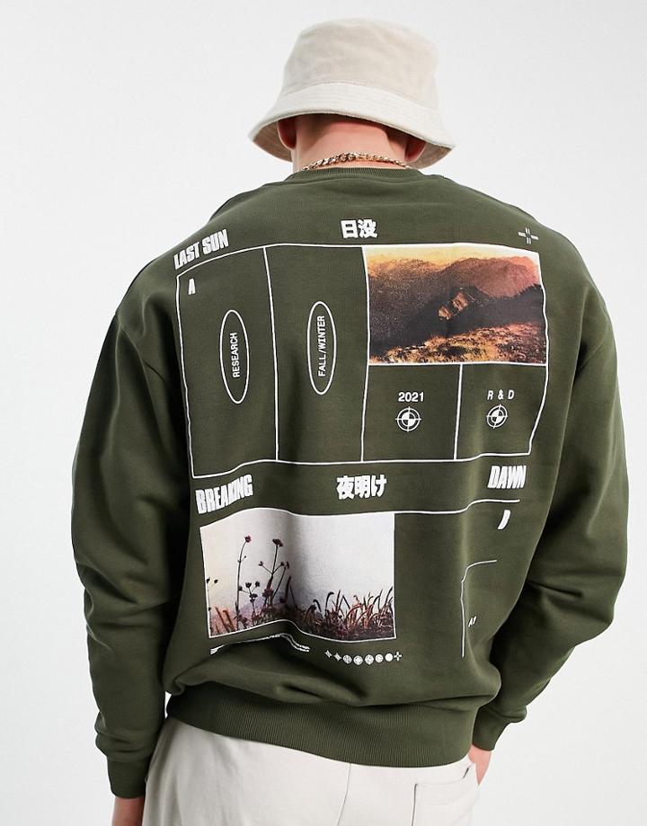 Asos Design Oversized Sweatshirt In Green With Photographic Back Print