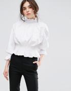 Plain Studios High Neck Top With Shirring - White
