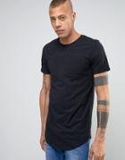Produkt Longline T-shirt With Pocket And Curved Hem - Black