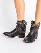 Frye Diana Cut Stud Short Western Leather Ankle Boots - Black