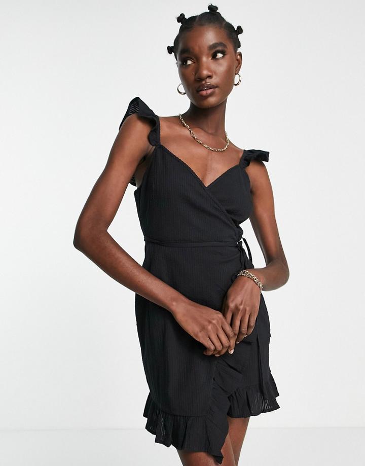 River Island Frill Wrap Mini Dress In Black