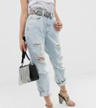 River Island Petite Mom Jeans In Light Wash - Blue