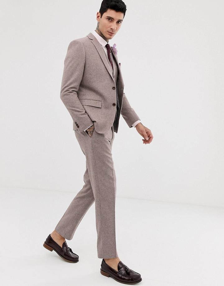 Harry Brown Wedding Wool Blend Slim Fit Summer Tweed Suit Pants-pink