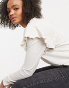 Only Sweatshirt With Frill Detail In Cream-white