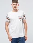 Asos Muscle T-shirt In Ecru Nepp Base With Geo-tribal Sleeves And Pocket - Ecru