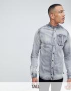 Replika Tall Shirt With Grandad Collar - Blue