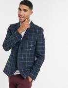 Selected Homme Suit Jacket In Slim-fit Navy Windowpane Plaid