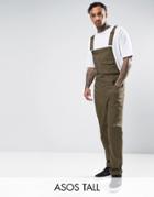 Asos Tall Slim Chino Overalls In Khaki - Green