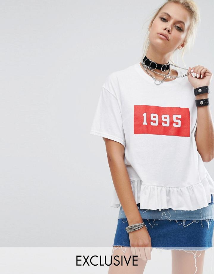 Milk It Vintage Peplum Hem T-shirt With 1995 Print - White
