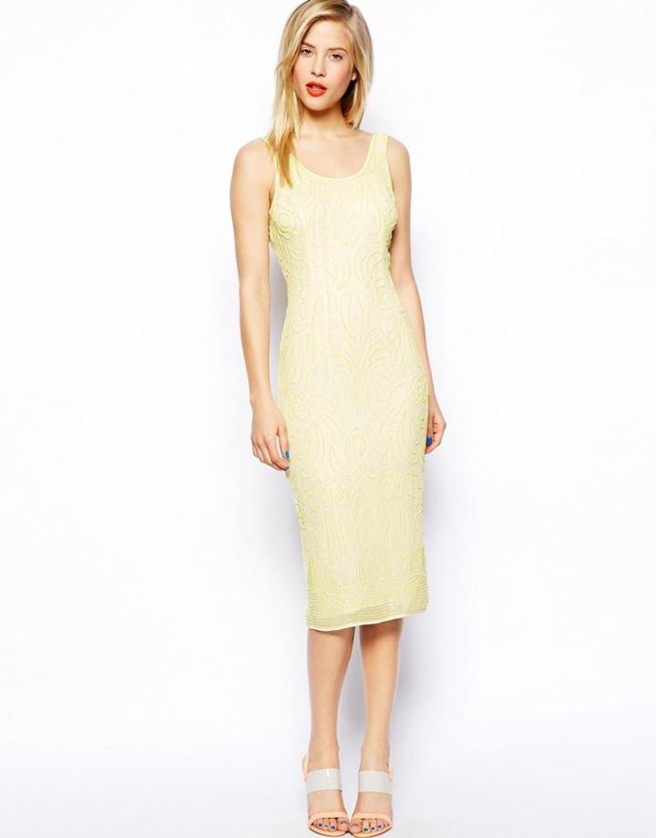 Asos Salon Beautiful Embellished Body-conscious Midi Dress