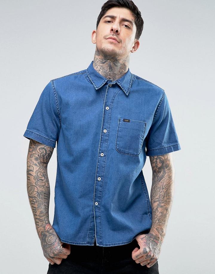 Lee Denim Regular Fit Shirt Short Sleeve Coated Wash - Blue