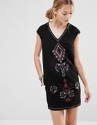 See U Soon Shift Dress With Embroidered Front - Black