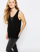 Only Scallop Edge Sleeveless Top - Black