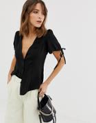 New Look Blouse With Tie Sleeves In Black - Black