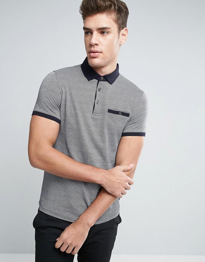 Ted Baker Jersey Polo In Pattern - Navy