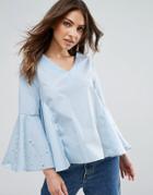 Qed London Pearl Sleeve A Line Top - Blue
