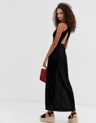 Asos Design Twist Back Slubby Sheer Maxi Dress-black