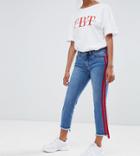 Only Petite Straight Leg Crop Jean With Sports Stripe - Blue