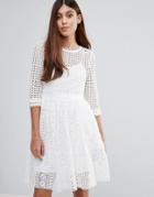 Zibi London 3/4 Sleeve Lace Midi Dress - White