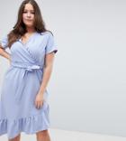 Asos Design Curve Midi Dress With Belt And Frill Detail - Blue