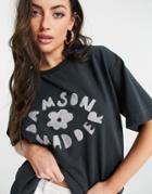 Damson Madder Cotton Relaxed T-shirt With Logo Graphic - Black