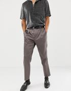 Asos Design Cigarette Suit Pants In High Shine Gunmetal Sateen - Gray