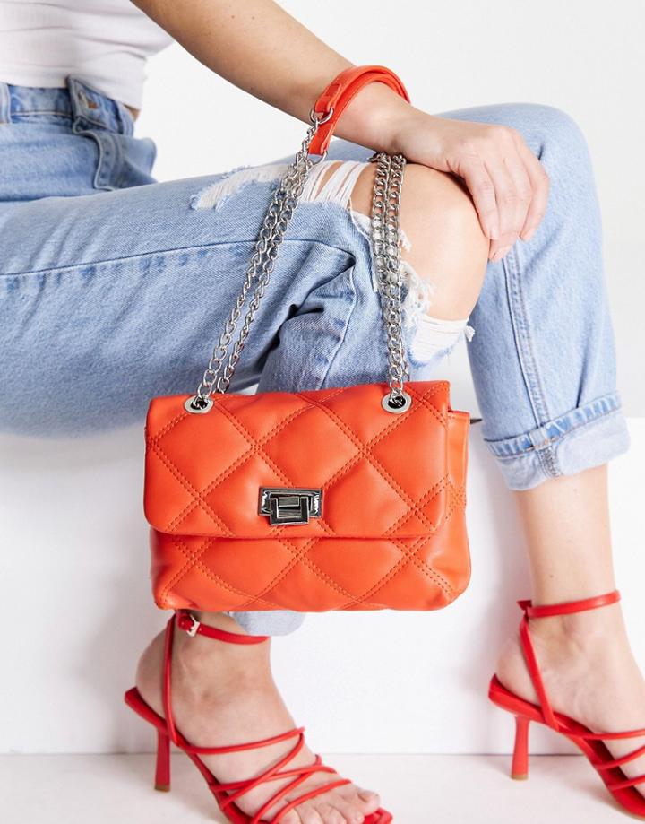 Stradivarius Quilted Cross Body Bag In Orange
