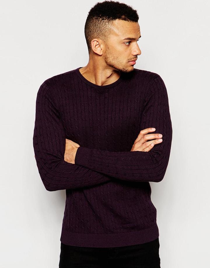 Jack & Jones Cable Knit Sweater - Purple