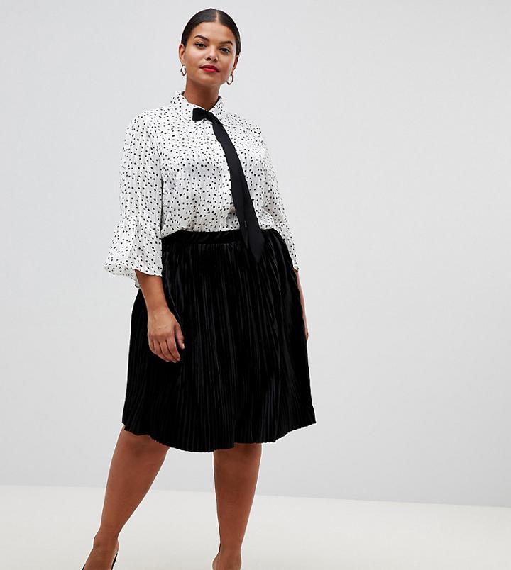 Lovedrobe Velvet Pleated Skirt - Black