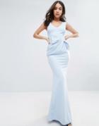 City Goddess V Neck Maxi Dress With Pleat Detail - Blue