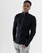 Jack & Jones Essentials Funnel Zip Through Cardigan - Black