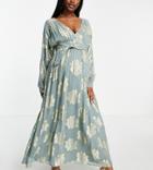 Asos Design Maternity Belted Batwing Midi Tea Dress In Metallic Jacquard-multi