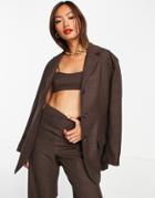 Topshop Tailored Minimal Crop Top In Chocolate - Part Of A Set-brown