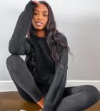 Asos Design Tall Crew Neck Fluffy Sweater With Balloon Sleeve-black