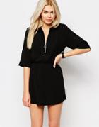 Monki Zip Front Shirt Dress - Black