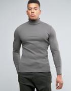 Asos Extreme Muscle Long Sleeve T-shirt In Rib Fabric With Roll Neck A