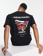 Mauvais Black Relaxed Fit Butterfly Back Print T-shirt In Black