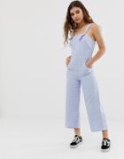 Glamorous Tie Shoulder Jumpsuit In Grid Check Chambray-blue